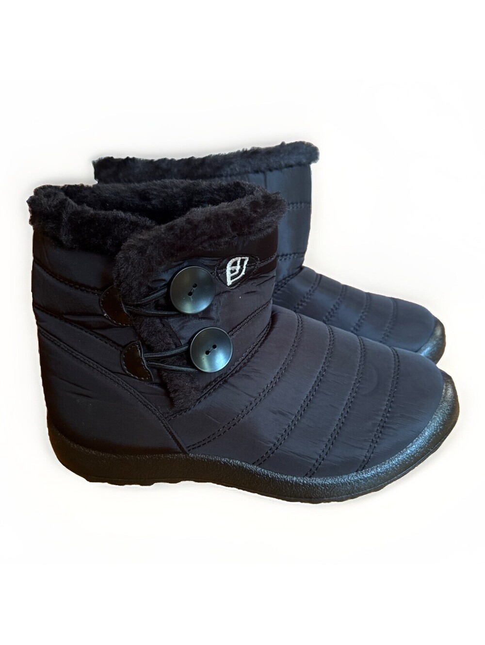NEW L-Run Black Ankle Snow Boots Lightweight Faux Fur Lined Ladies 7.5